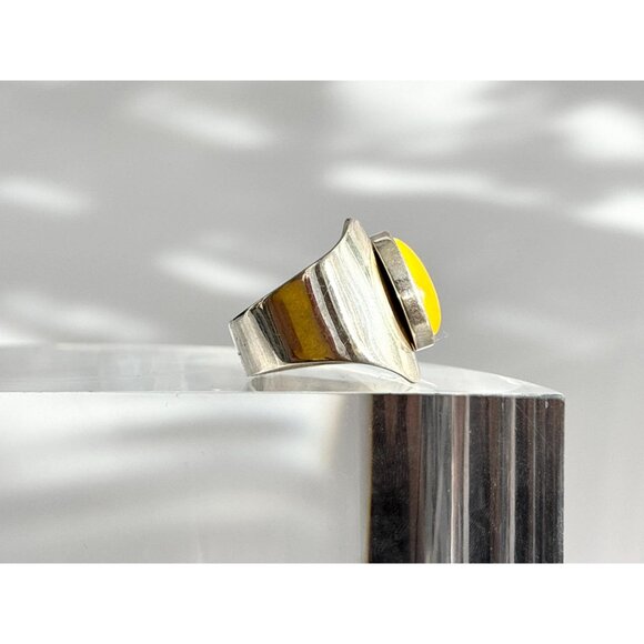 Butterscotch Natural Amber Modernist  XL 925 Sterling Silver Vintage Ring - sz 7 - Picture 3 of 11